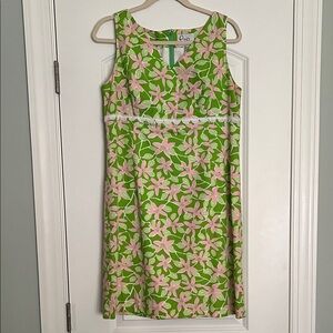 Lilly Pulitzer Vintage White Label Shift Dress sleeveless vneck green pink